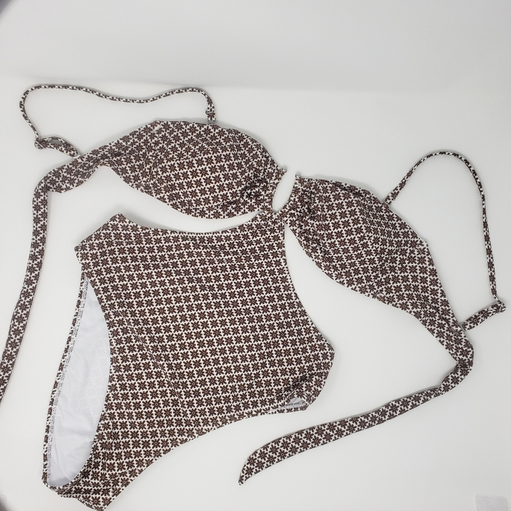 NWT Cupshe JoJo Jagger U-Ring Tie Back Monokini Swimsuit Size Medium Brown White